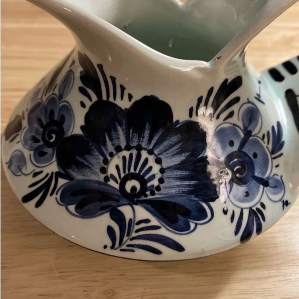 DELF Blue and White Hand-Painted Floral Ceramic Pitcher